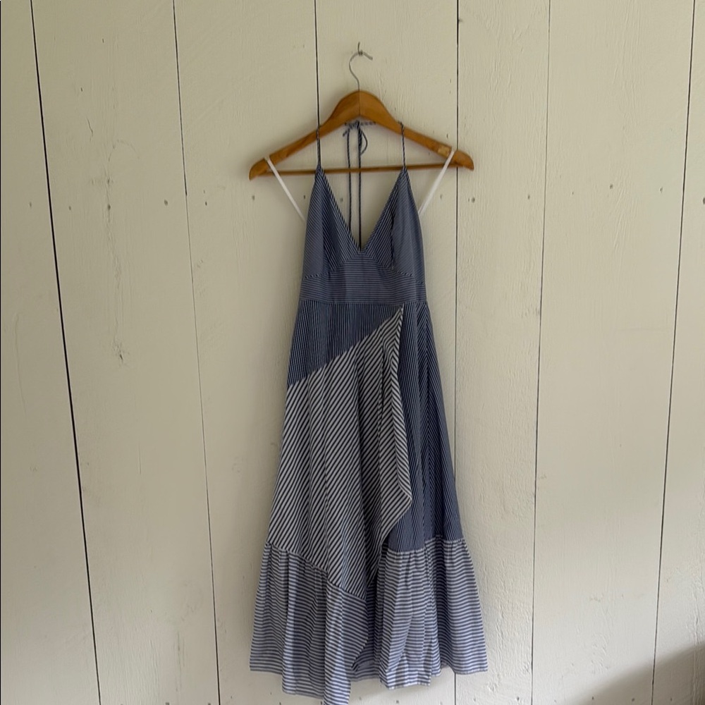 Tibi Asymmetrical Striped Blue and White Dress